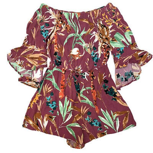 Express Tropical Off Shoulder Ruffle Rompe… - Picture 1 of 11